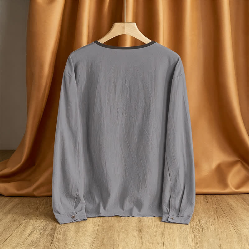 Buddha Stones Camisas de manga larga para hombre, estilo casual vintage, con botones, para primavera y otoño. - image 8