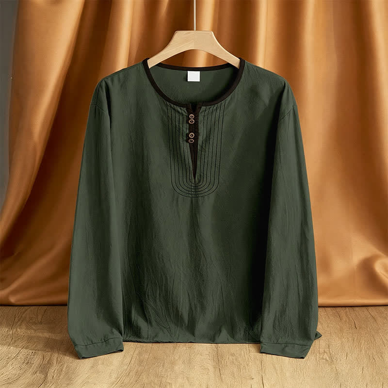Buddha Stones Camisas de manga larga para hombre, estilo casual vintage, con botones, para primavera y otoño. - Verde oliva oscuro - US/UK/AU42, EU52 (3XL) - image 13