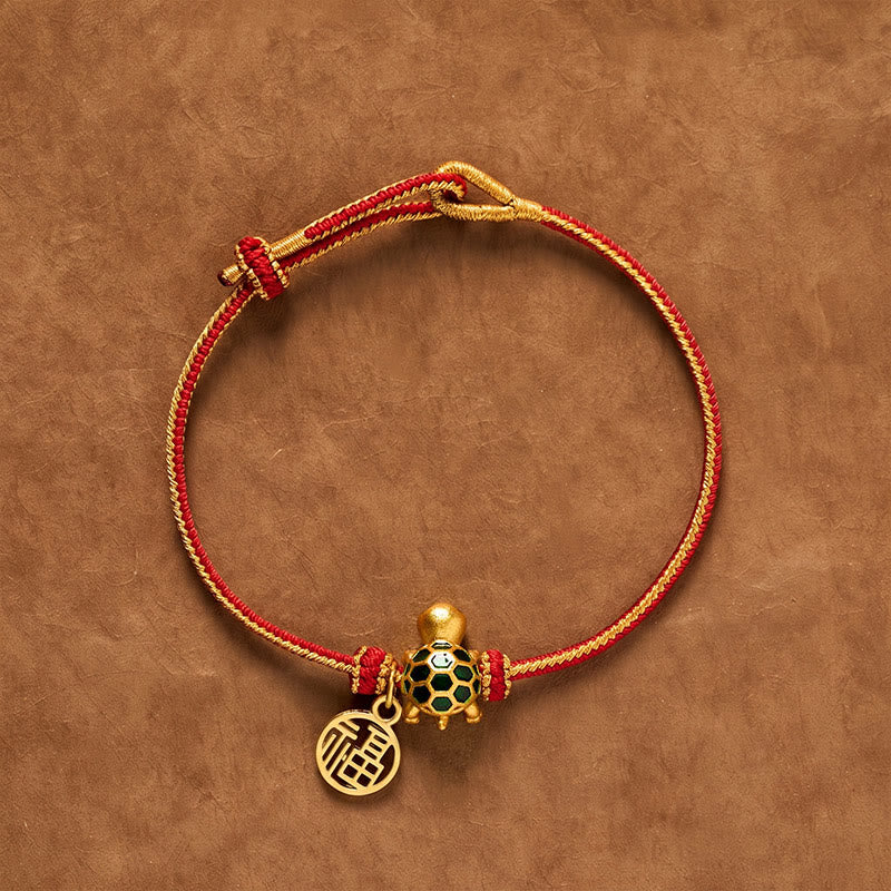 Buddha Stones Pulsera de la suerte trenzada con forma de tortuga y cadena roja de cobre Fu - Personaje de Round Fu - image 1