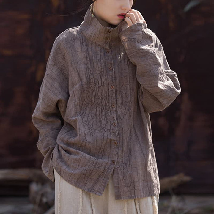 Buddha Stones Camisas de manga larga para mujer de ramio liso, estilo casual Tang, con cuello mandarín, ideales para primavera y otoño. - Cardo - US4-8/10, UK/AU8-12/14, EU36-40/42 (F) - image 8