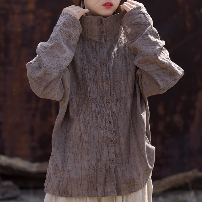 Buddha Stones Camisas de manga larga para mujer de ramio liso, estilo casual Tang, con cuello mandarín, ideales para primavera y otoño. - image 10