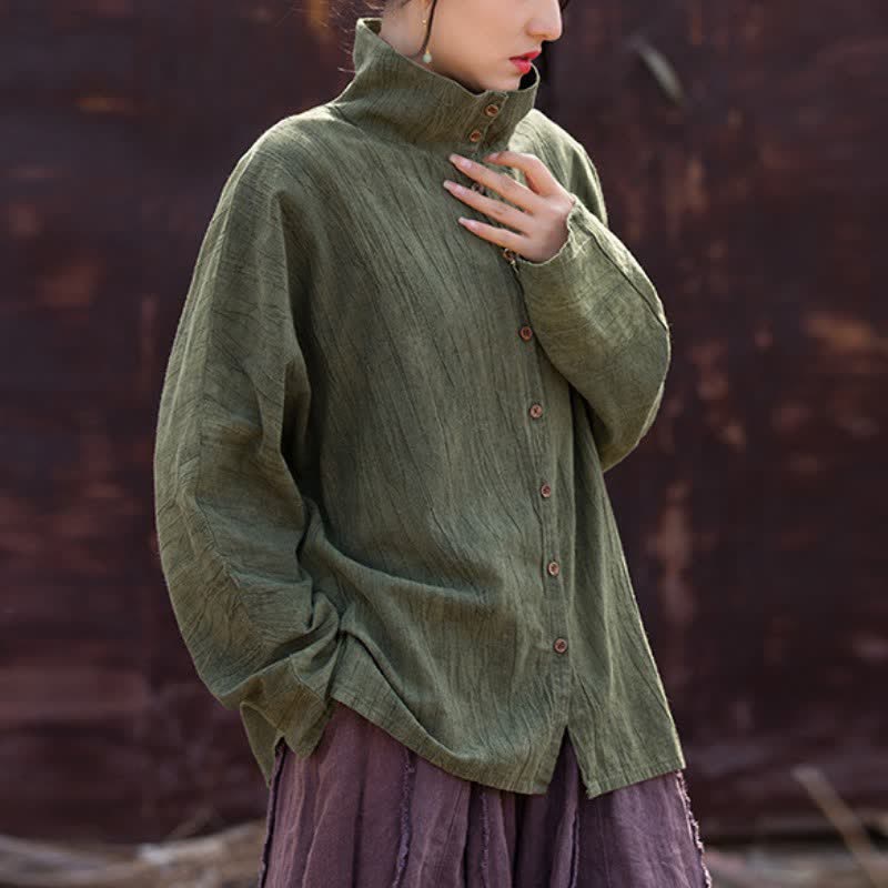 Buddha Stones Camisas de manga larga para mujer de ramio liso, estilo casual Tang, con cuello mandarín, ideales para primavera y otoño. - image 4