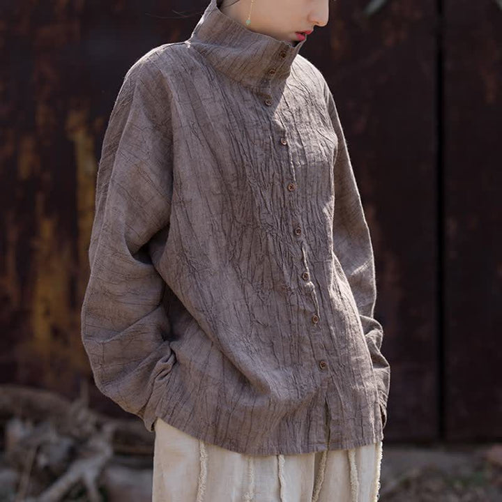 Buddha Stones Camisas de manga larga para mujer de ramio liso, estilo casual Tang, con cuello mandarín, ideales para primavera y otoño. - image 9