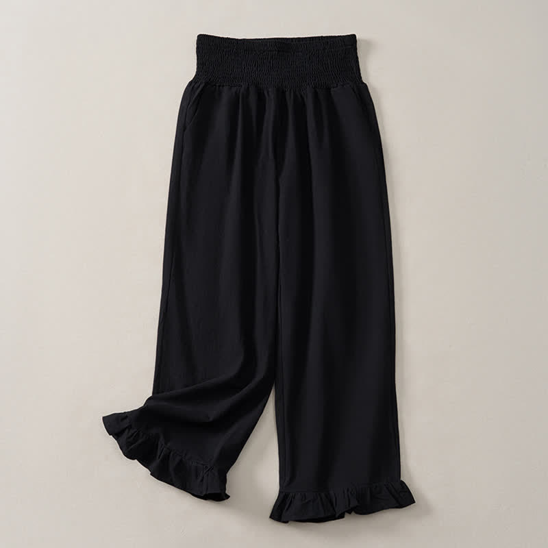 Buddha Stones Pantalones tobilleros de mujer de corte recto con bolsillos, estilo boho casual de primavera/verano. - Negro - US12, UK/AU16, EU44 (2XL) - image 9