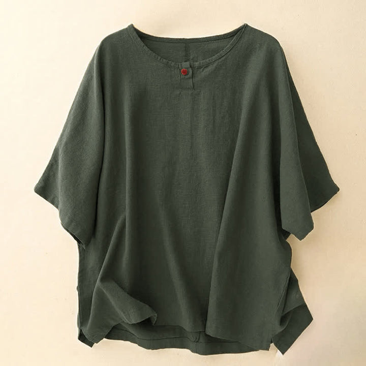 Camiseta informal de manga corta con cuello redondo y diseño holgado para mujer con estampado de Buddha Stones. - Verde oliva oscuro - Media manga - US14，UK/AU18，EU46 (2XL) - image 10