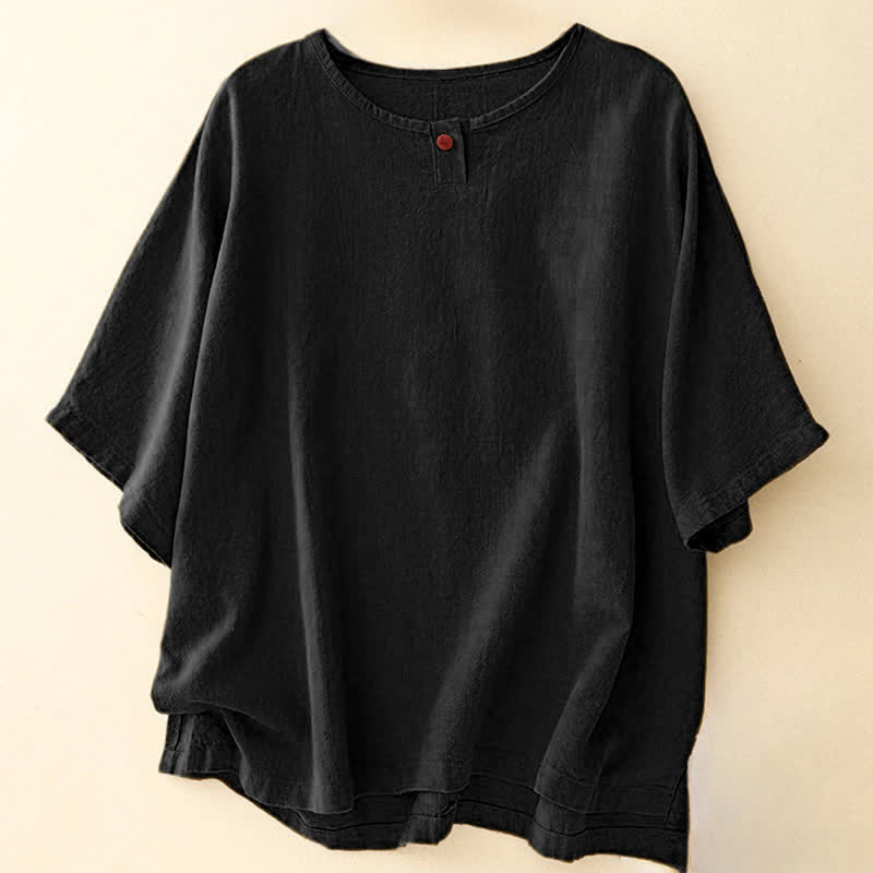 Camiseta informal de manga corta con cuello redondo y diseño holgado para mujer con estampado de Buddha Stones. - Negro - Media manga - US14，UK/AU18，EU46 (2XL) - image 13