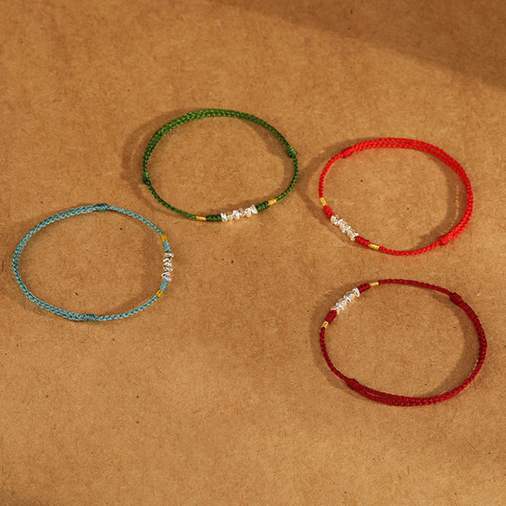Pulsera trenzada ultrafina con hilo de plata de ley 925 y Buddha Stones para proteger la suerte - image 17
