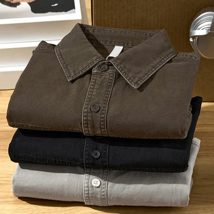 Buddha Stones Camisa de manga larga para hombre de algodón liso, estilo casual vintage, con botones y bolsillo. - image 20