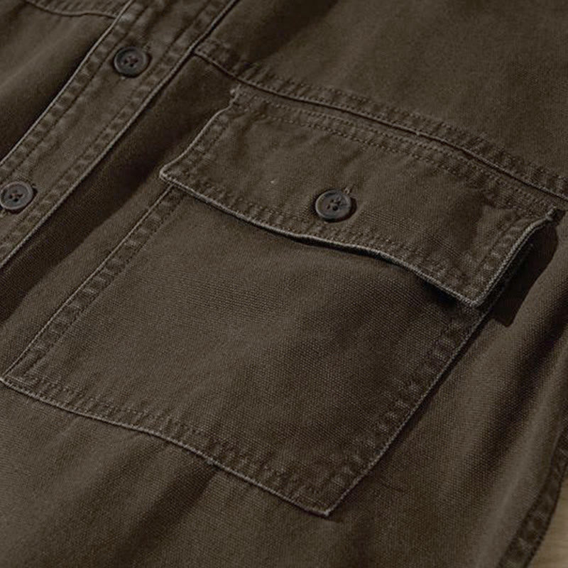 Buddha Stones Camisa de manga larga para hombre de algodón liso, estilo casual vintage, con botones y bolsillo. - image 10