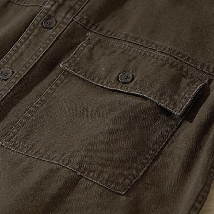 Buddha Stones Camisa de manga larga para hombre de algodón liso, estilo casual vintage, con botones y bolsillo. - image 10