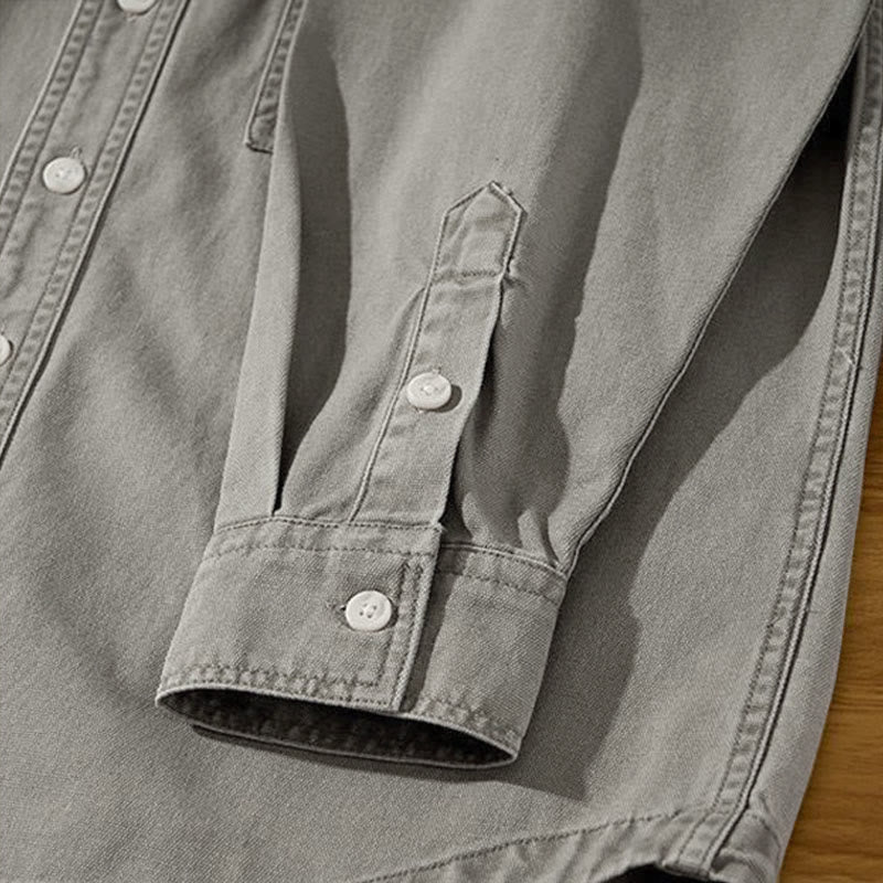 Buddha Stones Camisa de manga larga para hombre de algodón liso, estilo casual vintage, con botones y bolsillo. - image 6