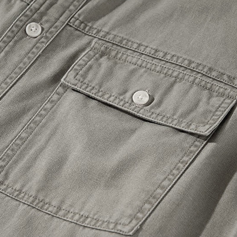 Buddha Stones Camisa de manga larga para hombre de algodón liso, estilo casual vintage, con botones y bolsillo. - image 5