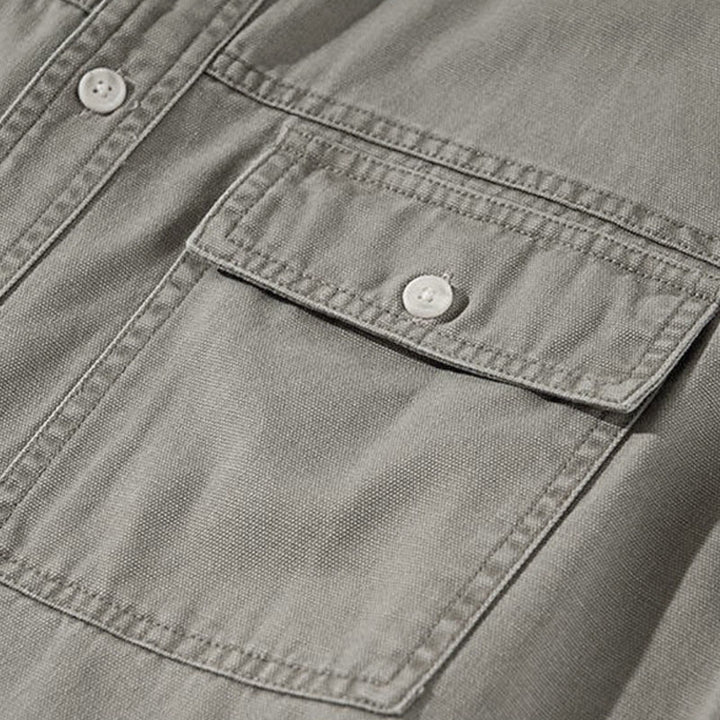 Buddha Stones Camisa de manga larga para hombre de algodón liso, estilo casual vintage, con botones y bolsillo. - image 5