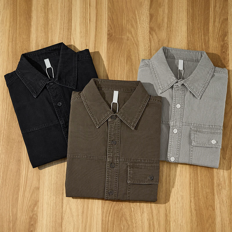 Buddha Stones Camisa de manga larga para hombre de algodón liso, estilo casual vintage, con botones y bolsillo. - image 19