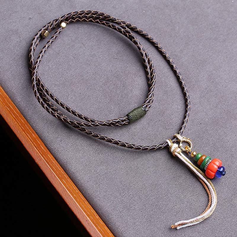 Buddha Stones Collar con colgante de protección tibetana de cuentas Liuli con diseño de montón de piedras Mani - image 1