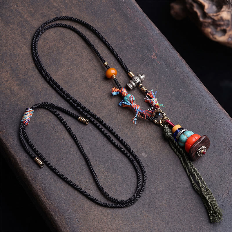Buddha Stones Collar tibetano con diseño de montón de piedras Mani LiuLi y borla de conexión a tierra - image 1