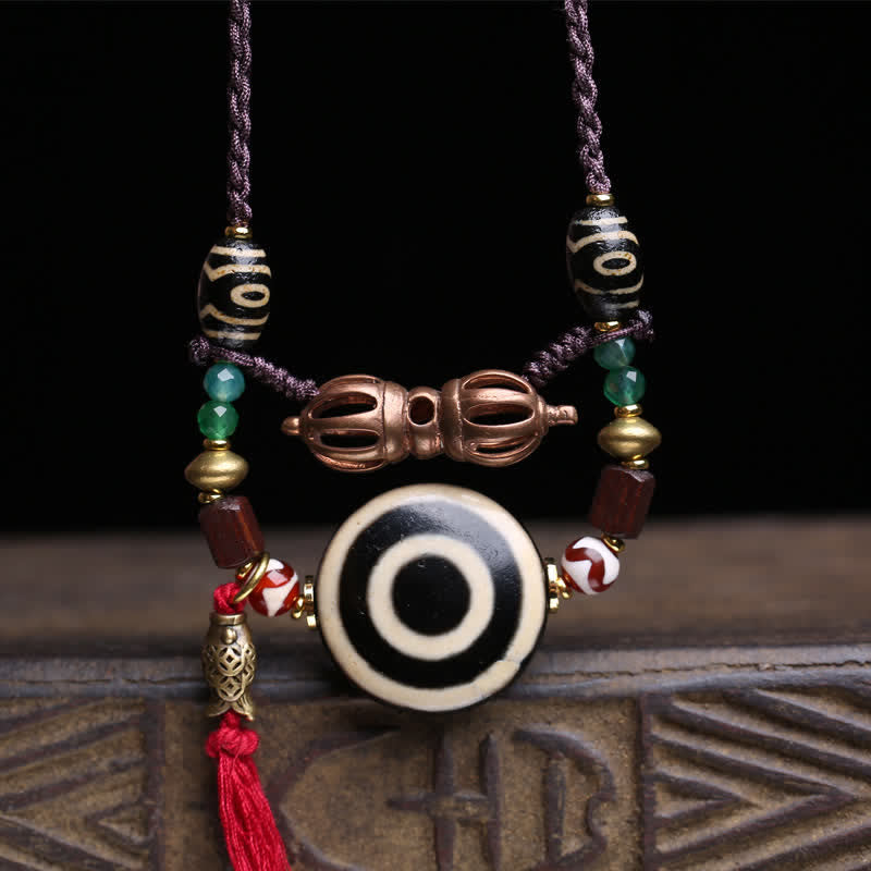 Buddha Stones Collar de protección con cuentas Dzi tibetanas, vajra, cuentas Dzi de tres ojos y cuerda trenzada. - image 1