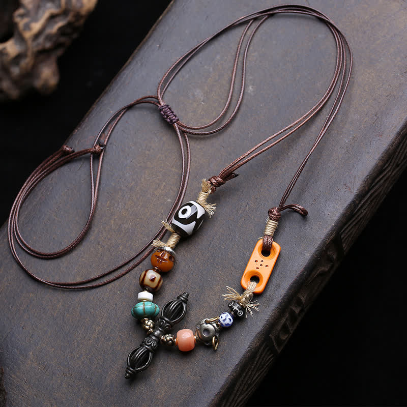 Buddha Stones Collar tibetano de cuentas Dzi de tres ojos Vajra para la buena suerte - Aprox. 46 × 10 mm - image 0
