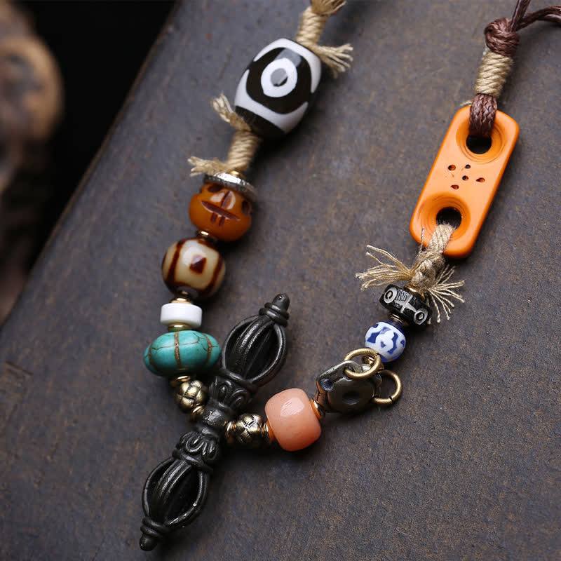 Buddha Stones Collar tibetano de cuentas Dzi de tres ojos Vajra para la buena suerte - image 4