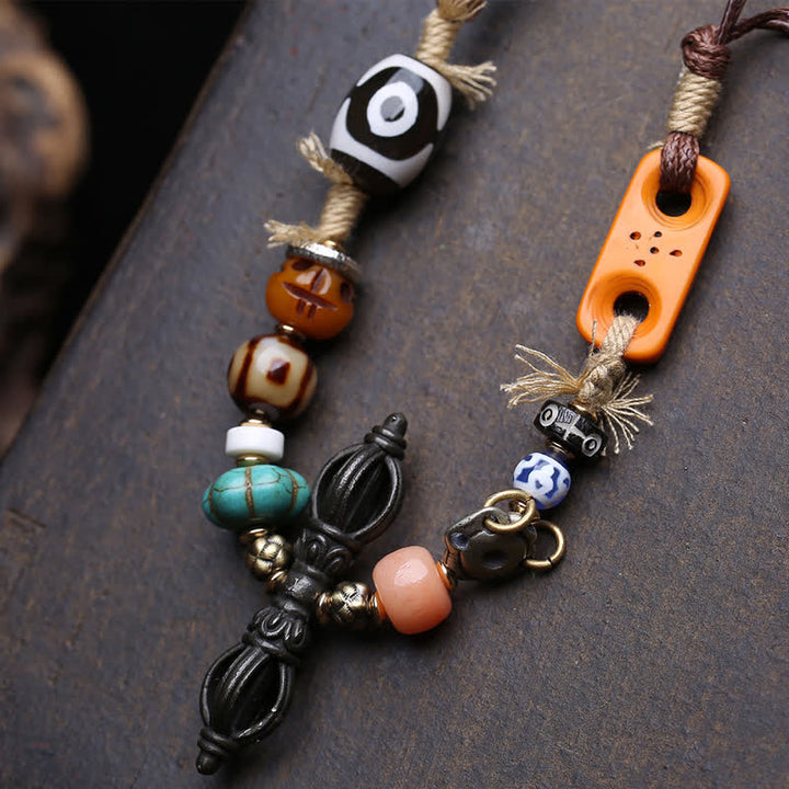 Buddha Stones Collar tibetano de cuentas Dzi de tres ojos Vajra para la buena suerte - image 4