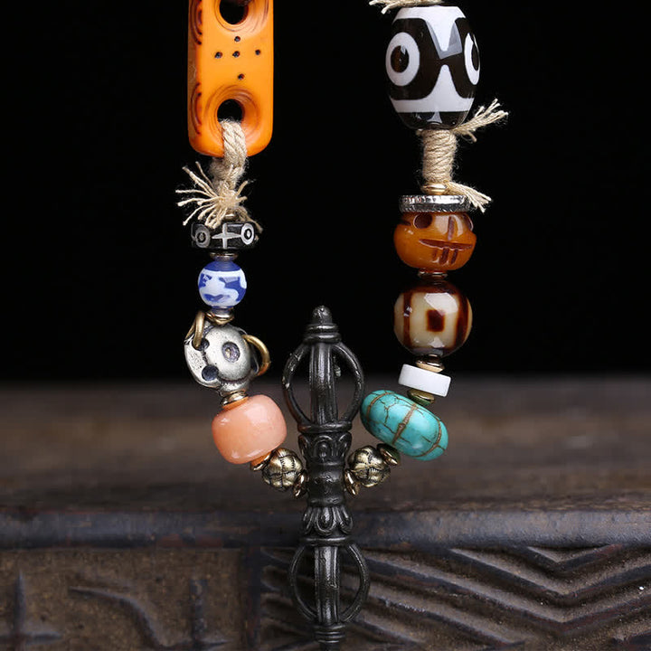 Buddha Stones Collar tibetano de cuentas Dzi de tres ojos Vajra para la buena suerte - image 2