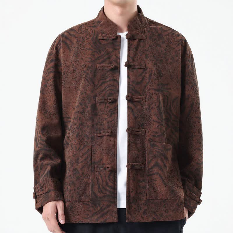 Chaquetas de hombre de pana con estampado abstracto estilo Tang, con bolsillos de parche, diseño de Buddha Stones , otoño/invierno y bolsillo. - image 1