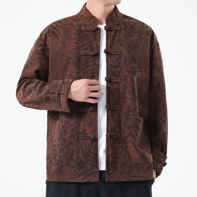 Chaquetas de hombre de pana con estampado abstracto estilo Tang, con bolsillos de parche, diseño de Buddha Stones , otoño/invierno y bolsillo. - image 3