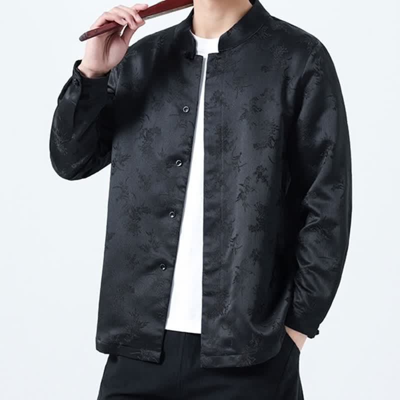 Camisas de manga larga para hombre con estampado floral, estilo Tang, elegantes, con cuello mandarín y bolsillo , de Buddha Stones , otoño/invierno. - image 1