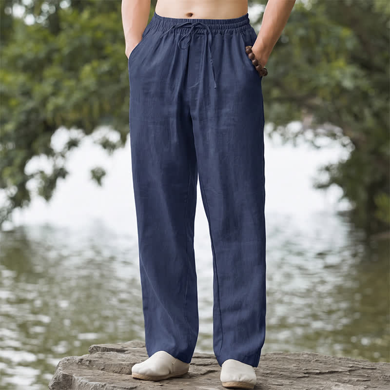 Buddha Stones Pantalones largos lisos casuales de otoño con cordón ajustable para hombre, pierna recta y bolsillo. - Azul medianoche - US/UK/AU42, EU52 (3XL) - image 11