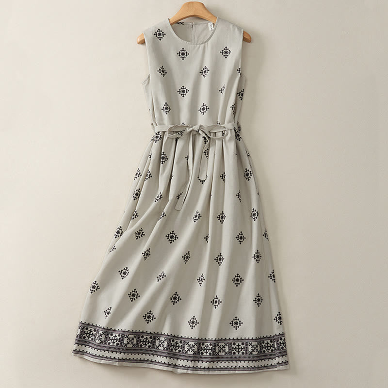 Vestido de verano sin mangas para mujer con estampado geométrico y cordón ajustable, estilo bohemio, con diseño de Buddha Stones y bolsillos. - Gainsboro - US12, UK/AU16, EU44 (2XL) - image 0