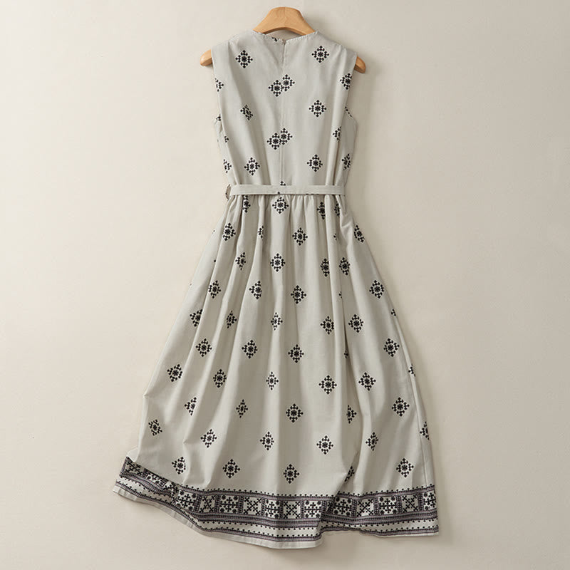 Vestido de verano sin mangas para mujer con estampado geométrico y cordón ajustable, estilo bohemio, con diseño de Buddha Stones y bolsillos. - image 1