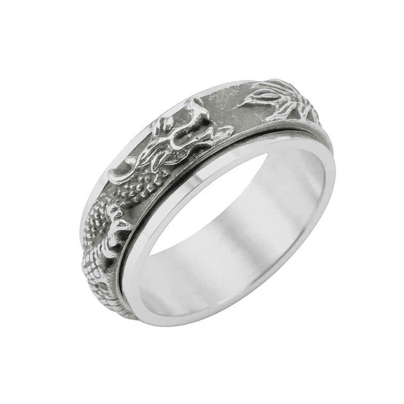 Buddha Stones Anillo de estimulación giratorio de acero de titanio Dragon - Negro - US11 - image 15