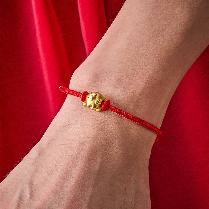 Buddha Stones Pulsera de protección de cobre con forma de elefante y cuerda roja - image 4