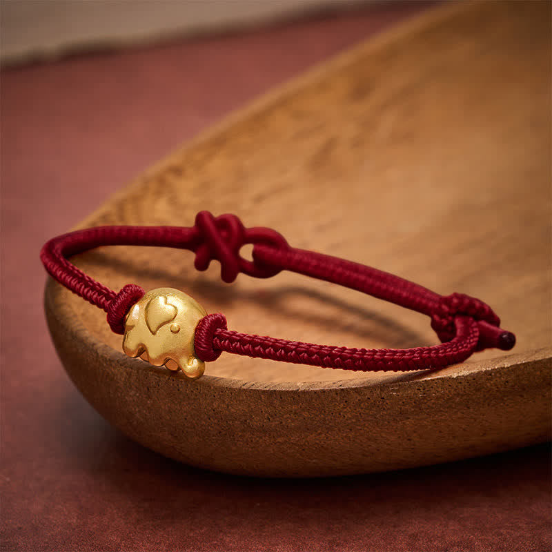 Buddha Stones Pulsera de protección de cobre con forma de elefante y cuerda roja - Rojo oscuro - image 10