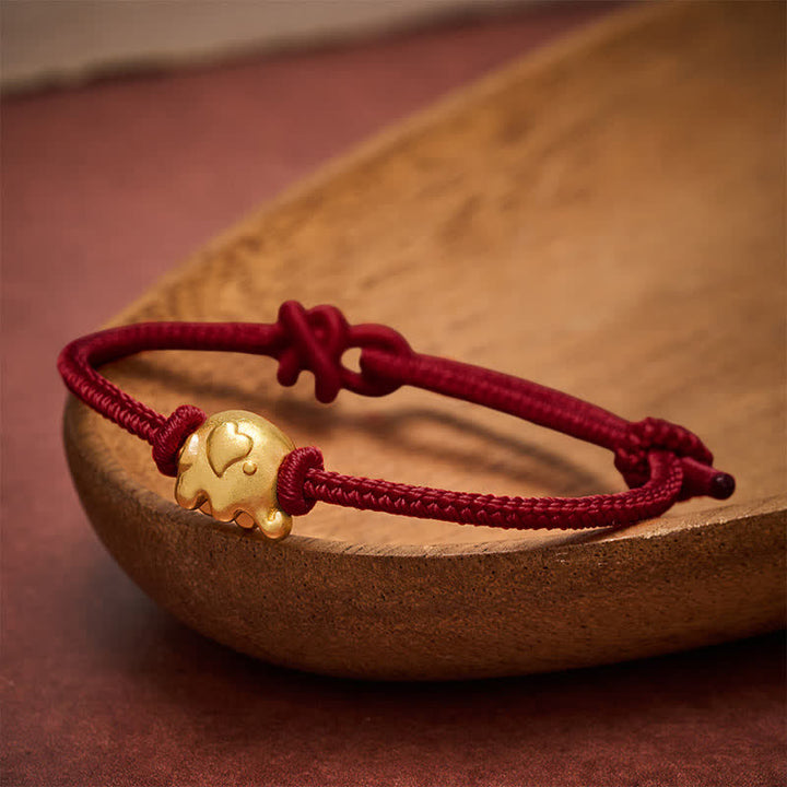 Buddha Stones Pulsera de protección de cobre con forma de elefante y cuerda roja - Rojo oscuro - image 10