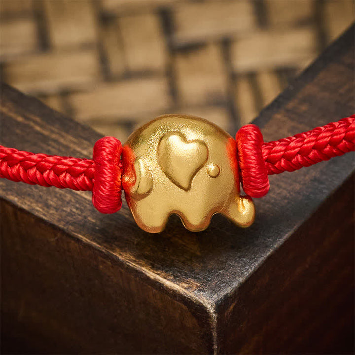 Buddha Stones Pulsera de protección de cobre con forma de elefante y cuerda roja - image 3