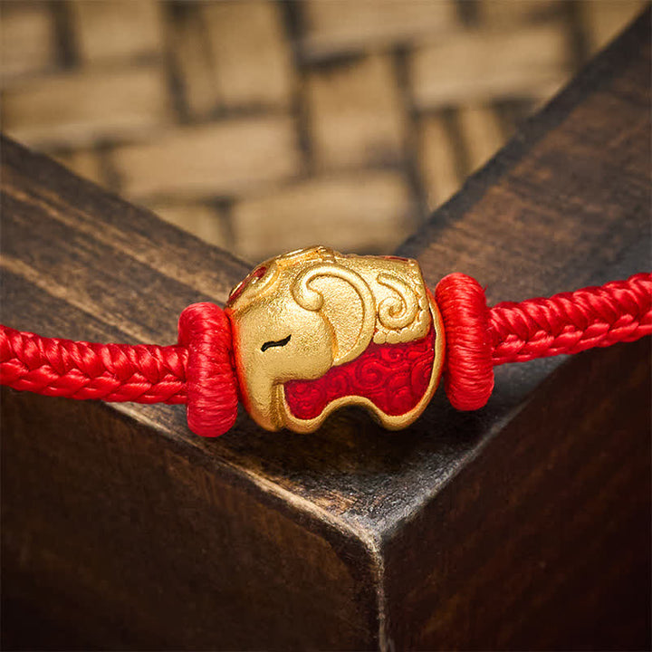 Buddha Stones Pulsera de cobre con elefante y cuerda roja - image 4
