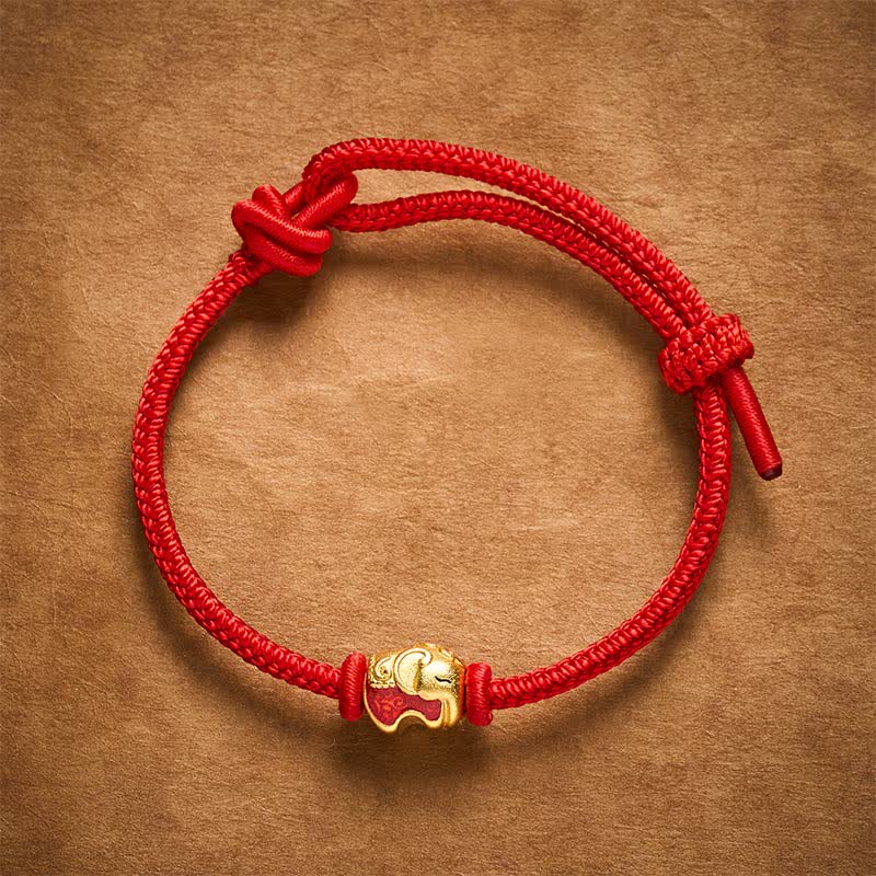 Buddha Stones Pulsera de cobre con elefante y cuerda roja - image 2