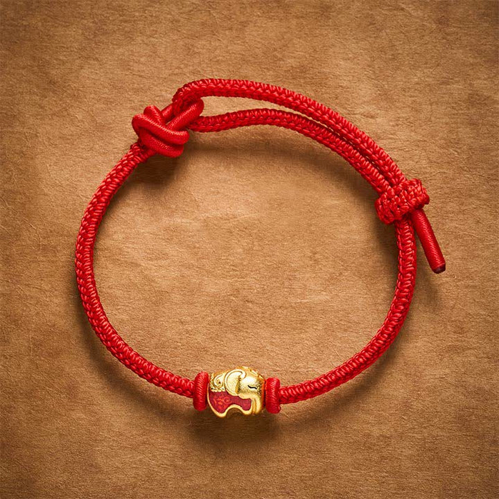 Buddha Stones Pulsera de cobre con elefante y cuerda roja - image 2