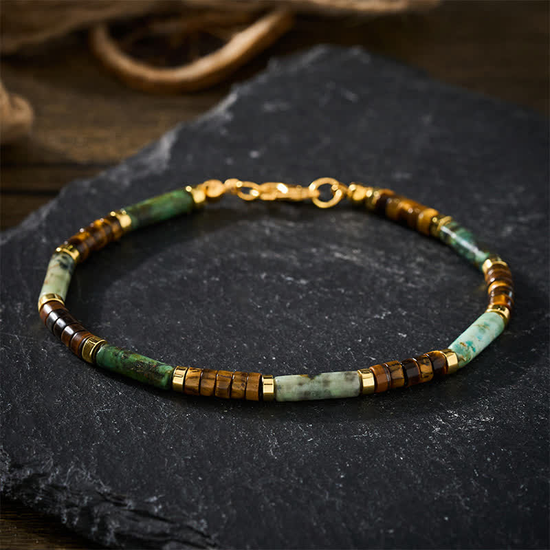 Buddha Stones Pulsera de cuentas de soporte de hematita, ojo de tigre y ágata verde - image 2