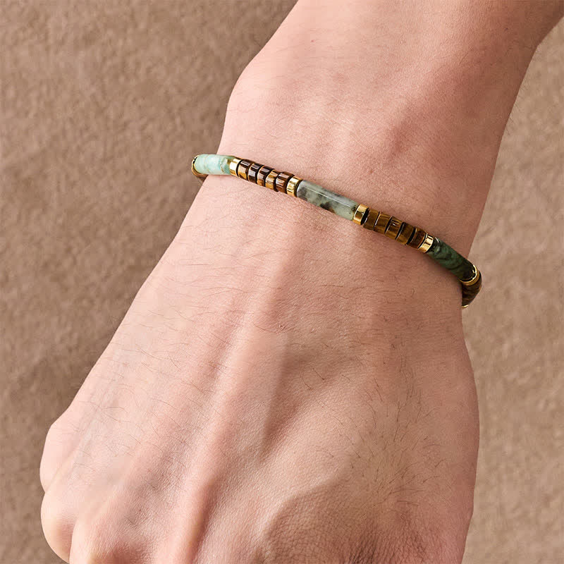 Buddha Stones Pulsera de cuentas de soporte de hematita, ojo de tigre y ágata verde - image 4