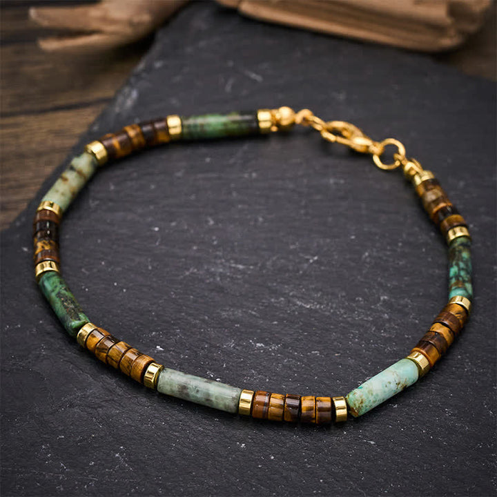 Buddha Stones Pulsera de cuentas de soporte de hematita, ojo de tigre y ágata verde - image 3