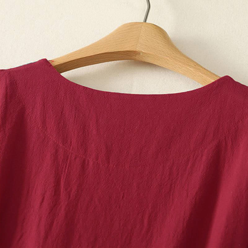Buddha Stones Vestido de manga larga para mujer, estilo casual, con botones, nudo y rayas rojas de colores, ideal para otoño. - image 3