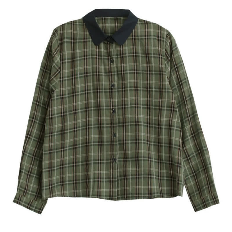 Buddha Stones Camisa de manga larga para mujer, estilo casual vintage, con botones, cuello en contraste y estampado a cuadros. - image 11