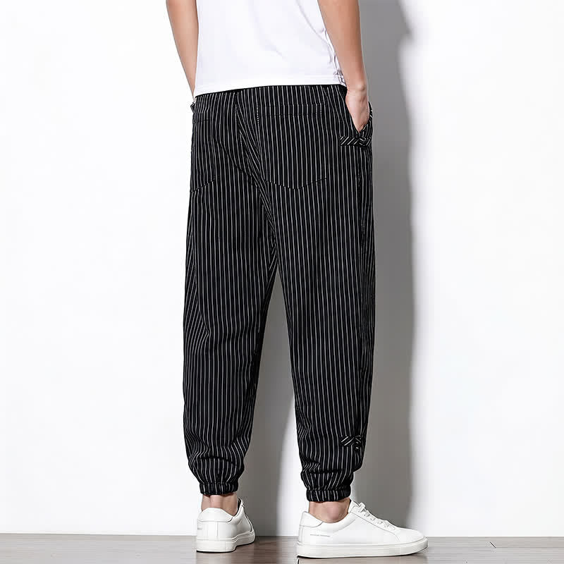 Buddha Stones Pantalones cortos básicos de manga larga a rayas con cordón ajustable para hombre, estilo primavera-verano, corte ajustado y con bolsillos. - image 24