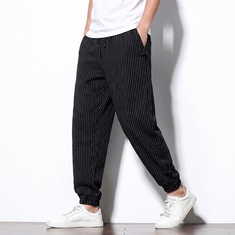 Buddha Stones Pantalones cortos básicos de manga larga a rayas con cordón ajustable para hombre, estilo primavera-verano, corte ajustado y con bolsillos. - image 23