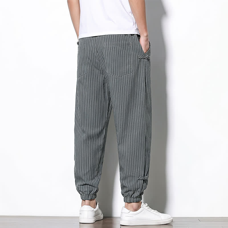 Buddha Stones Pantalones cortos básicos de manga larga a rayas con cordón ajustable para hombre, estilo primavera-verano, corte ajustado y con bolsillos. - image 13