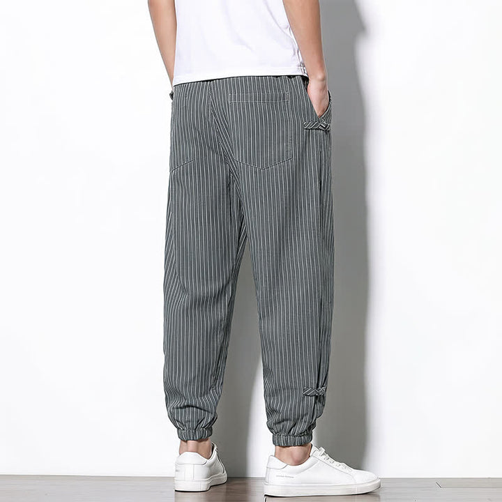 Buddha Stones Pantalones cortos básicos de manga larga a rayas con cordón ajustable para hombre, estilo primavera-verano, corte ajustado y con bolsillos. - image 13
