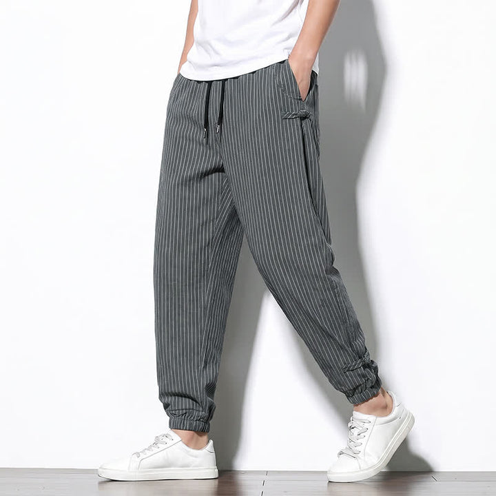 Buddha Stones Pantalones cortos básicos de manga larga a rayas con cordón ajustable para hombre, estilo primavera-verano, corte ajustado y con bolsillos. - image 12