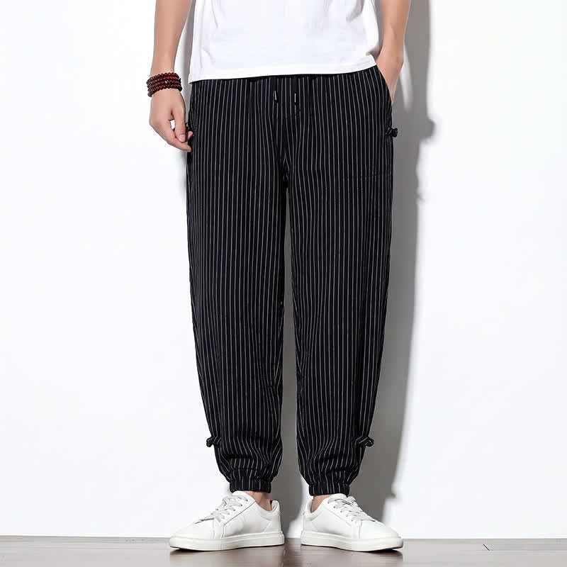 Buddha Stones Pantalones cortos básicos de manga larga a rayas con cordón ajustable para hombre, estilo primavera-verano, corte ajustado y con bolsillos. - Negro - US/UK/AU46, EU56 (5XL) - image 22